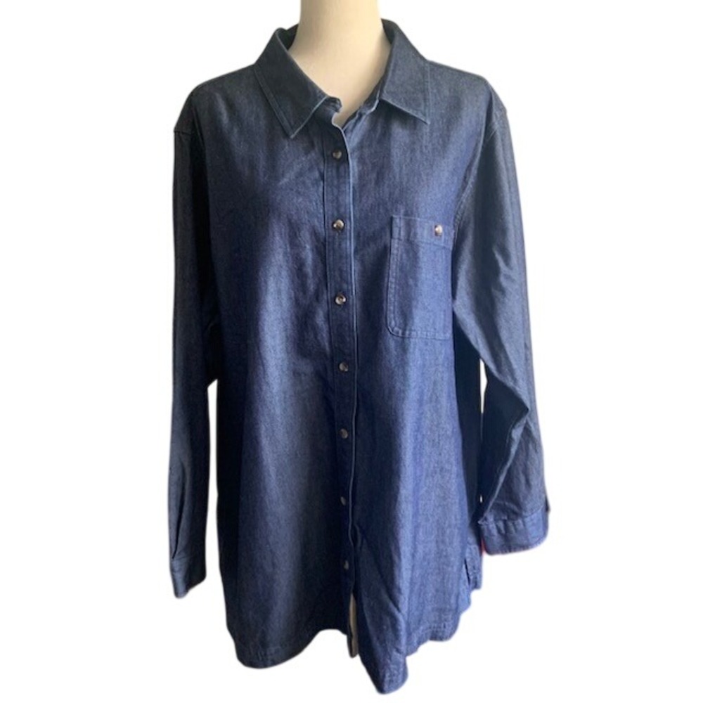 LL Bean Women Plus Gorpcore Tencel Blend Denim Button Down Cowgirl Shirt Size 2X